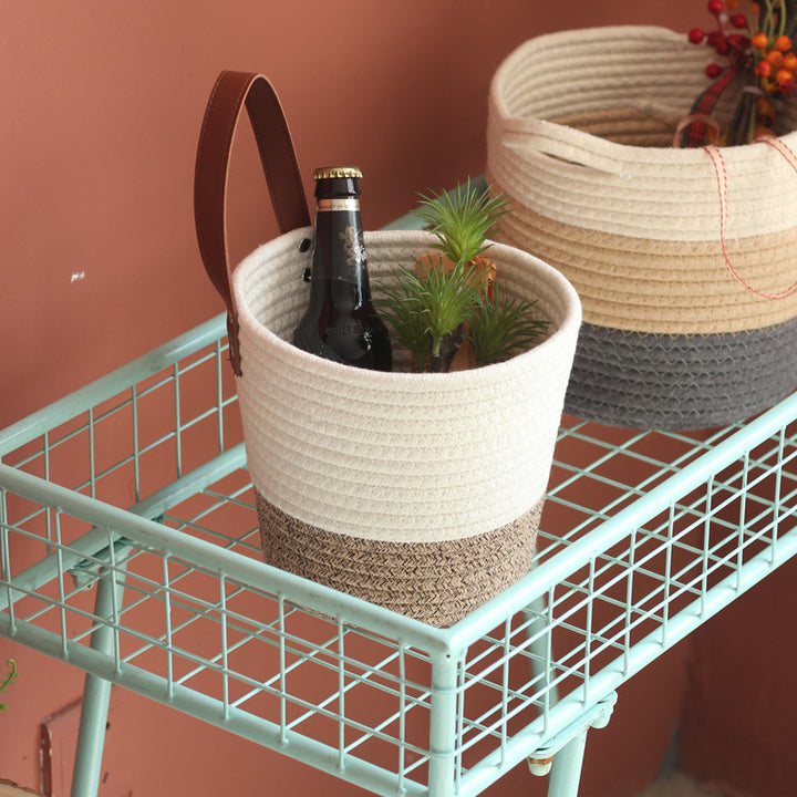 Decorative basket with leather handle Kalsten