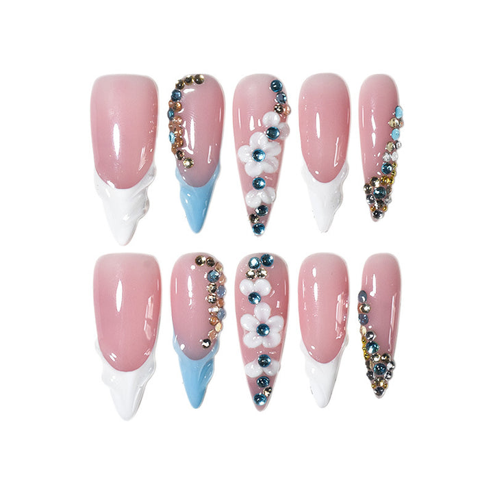 Elegant Floral-Embellished Stiletto Press-On Nails Kalsten