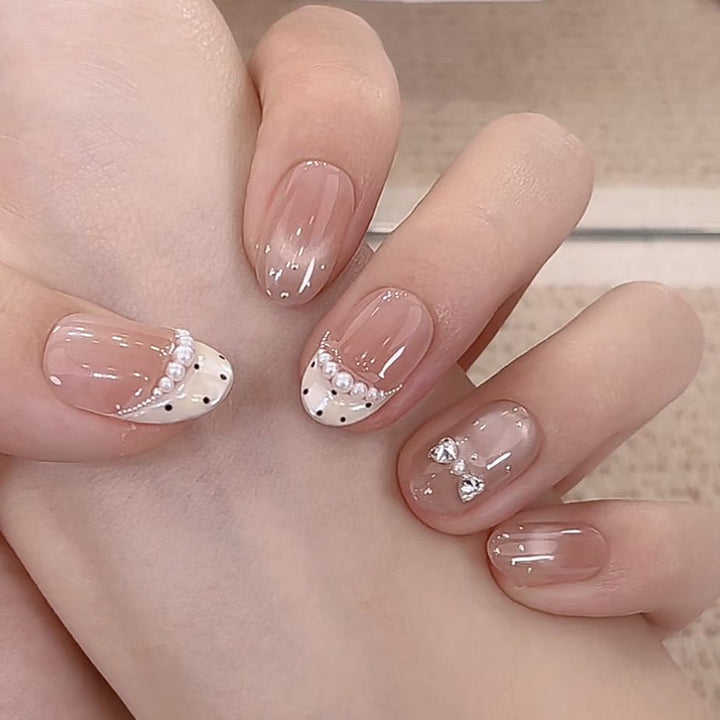 Artistic Pearl-Embellished Press-On Nail Extensions Kalsten