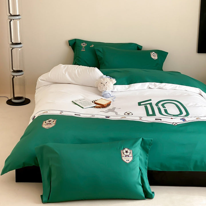 Children's bedding set with football design, numbers print and soft cotton satin