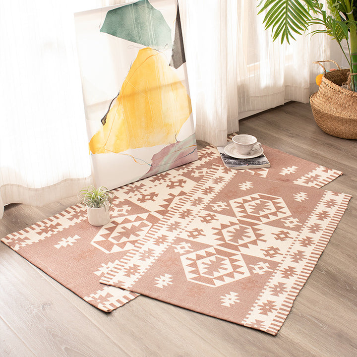 Flat-woven decorative living room rug with geometric ethnic medallion Kalsten