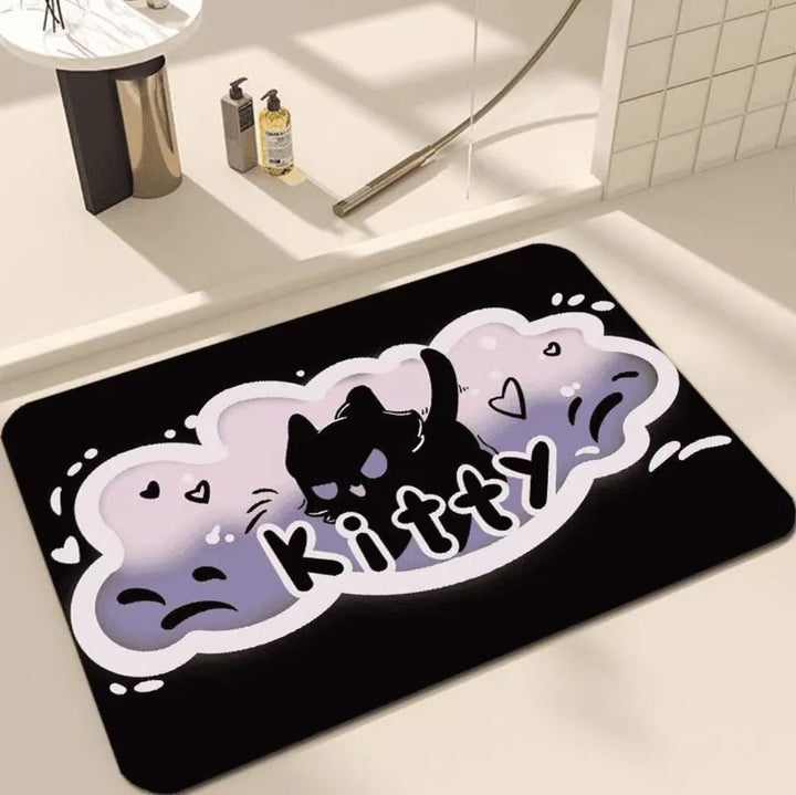 Cartoon Cat-Themed Bath Rug