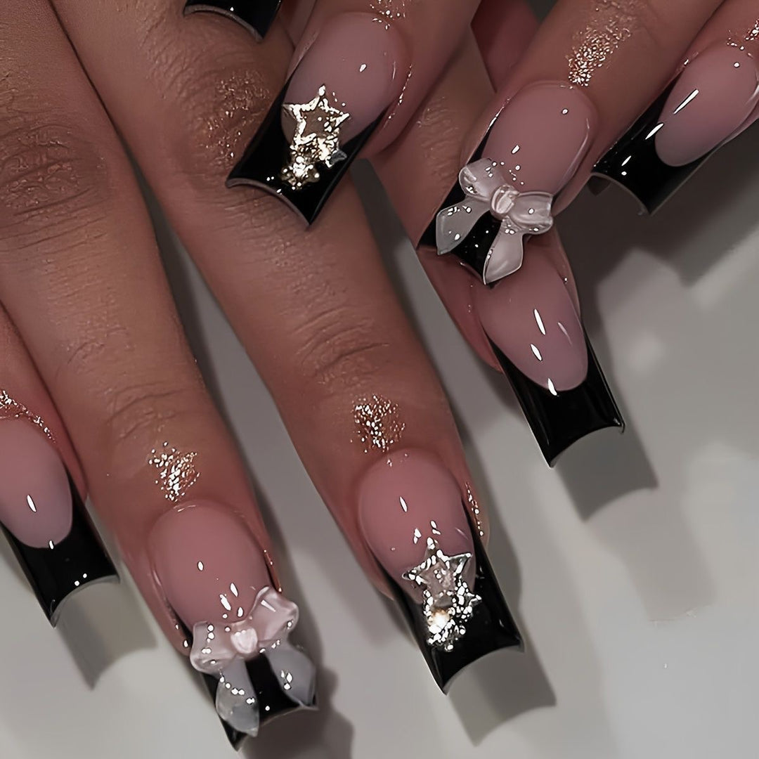 Glamorous artificial nail set with 3D bows and glitter decorations Kalsten