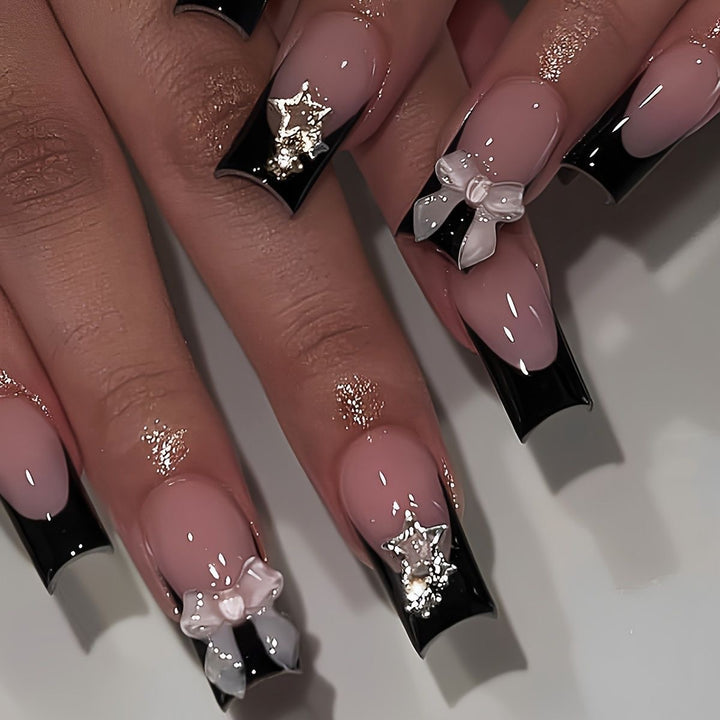 Glamorous artificial nail set with 3D bows and glitter decorations Kalsten