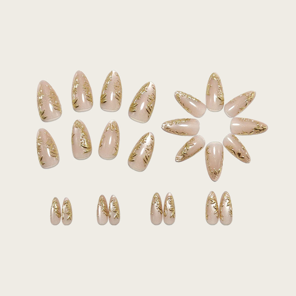 Exquisite artificial nails with golden decorations Kalsten