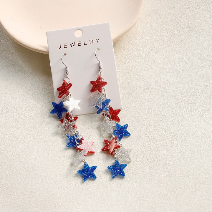 Women's nan glitter star cascade dangle earrings with layered charm chain and lightweight alloy hooks Kalsten