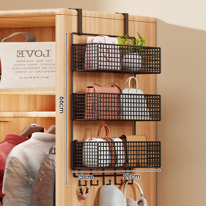 Over-the-Door Multi-Tier Metal Grid Hanging Storage Organizer