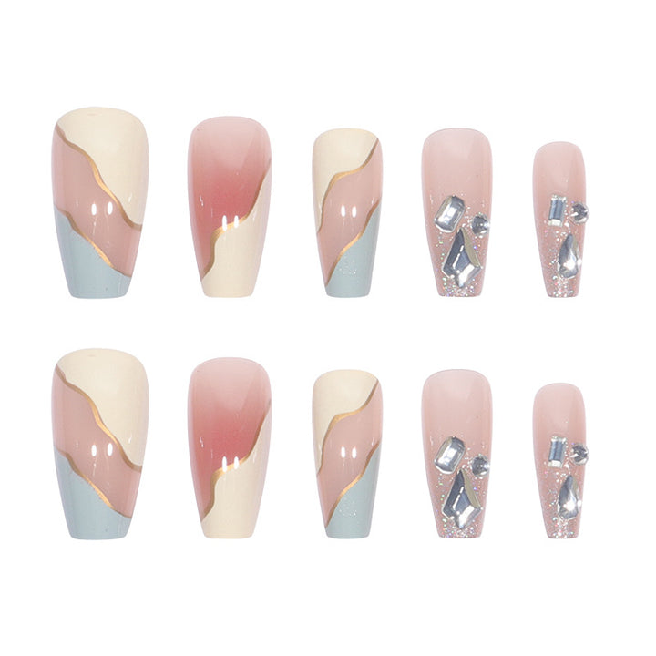 Elegant Stiletto Press-On Nail Art with Geometric Design Kalsten