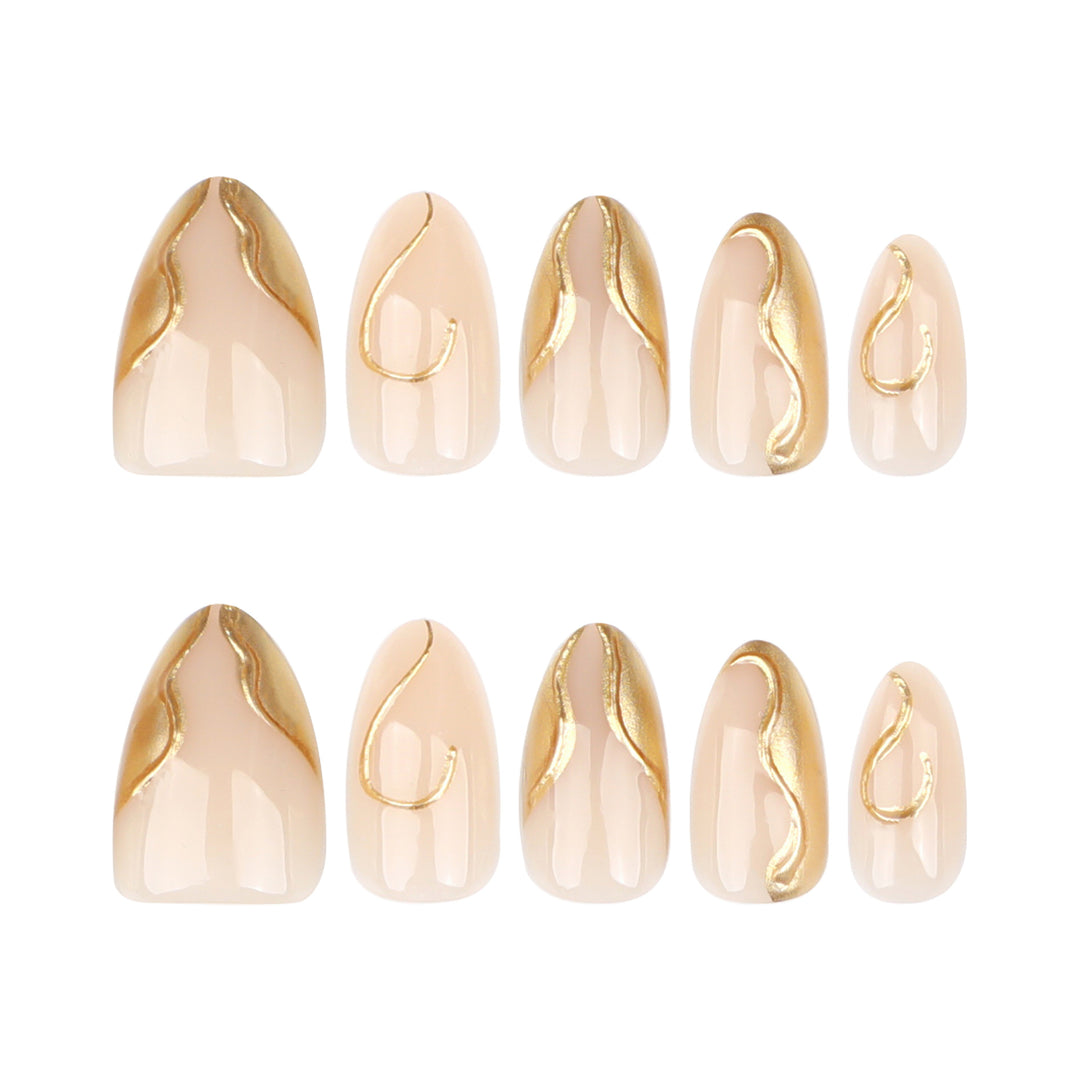 Artistic Stiletto Nails with Elegant Gold Accents Kalsten
