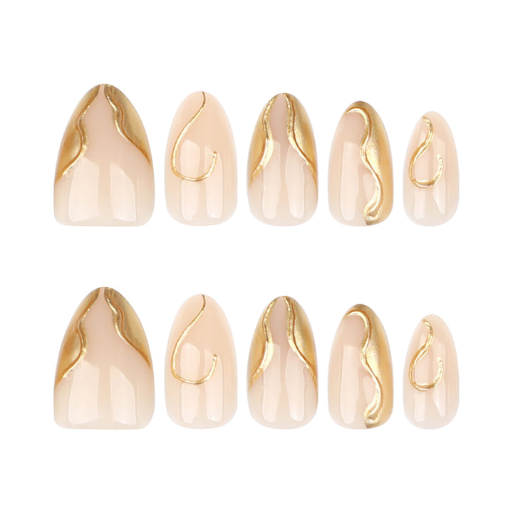 Artistic Stiletto Nails with Elegant Gold Accents Kalsten