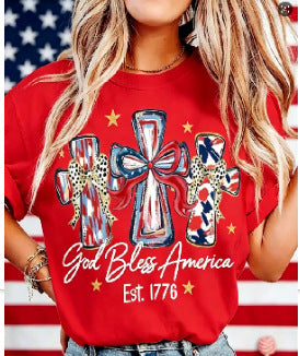 Women's nan patriotic graphic cotton tee with cross ribbon print Kalsten