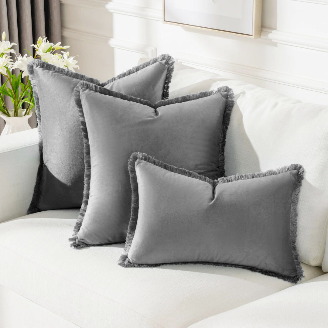 Frayed-Edge Square and Lumbar Decorative Pillow Set