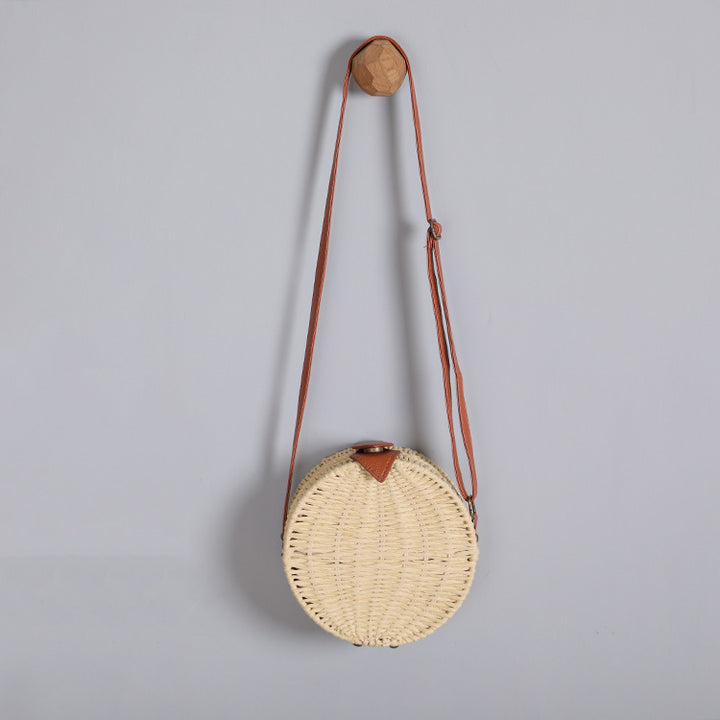 Round basket bag with leather accents Kalsten