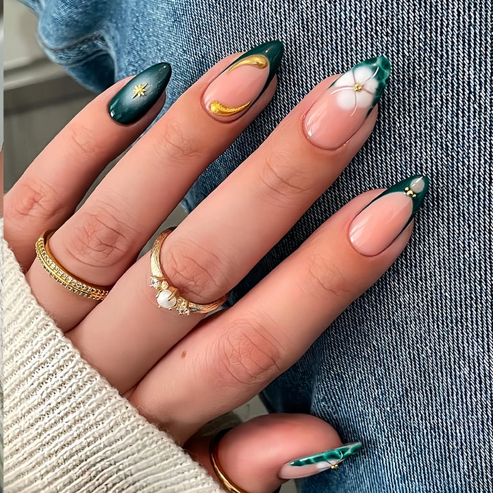 Artistic Floral and Geometric Press-On Nail Extensions Kalsten
