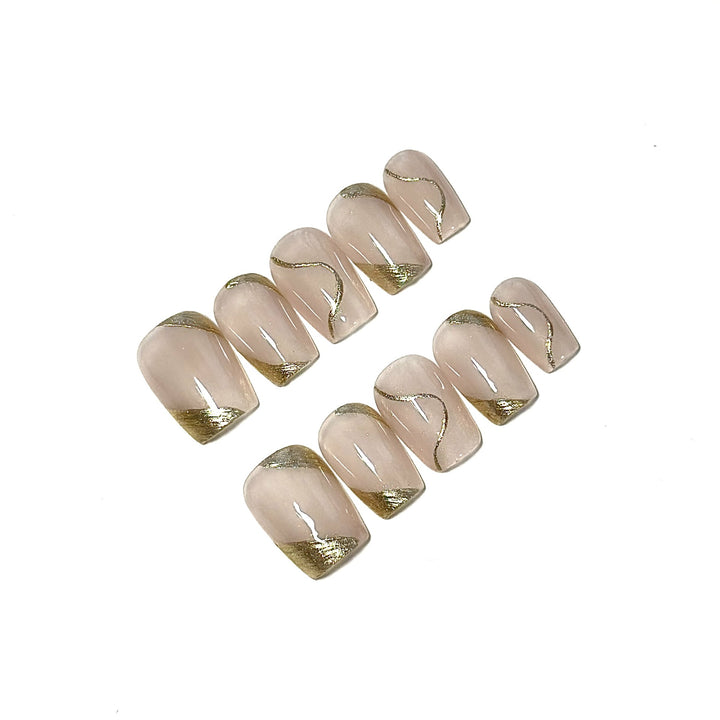 Chic Elegant Press-On Nail Art Set with Gold Accents