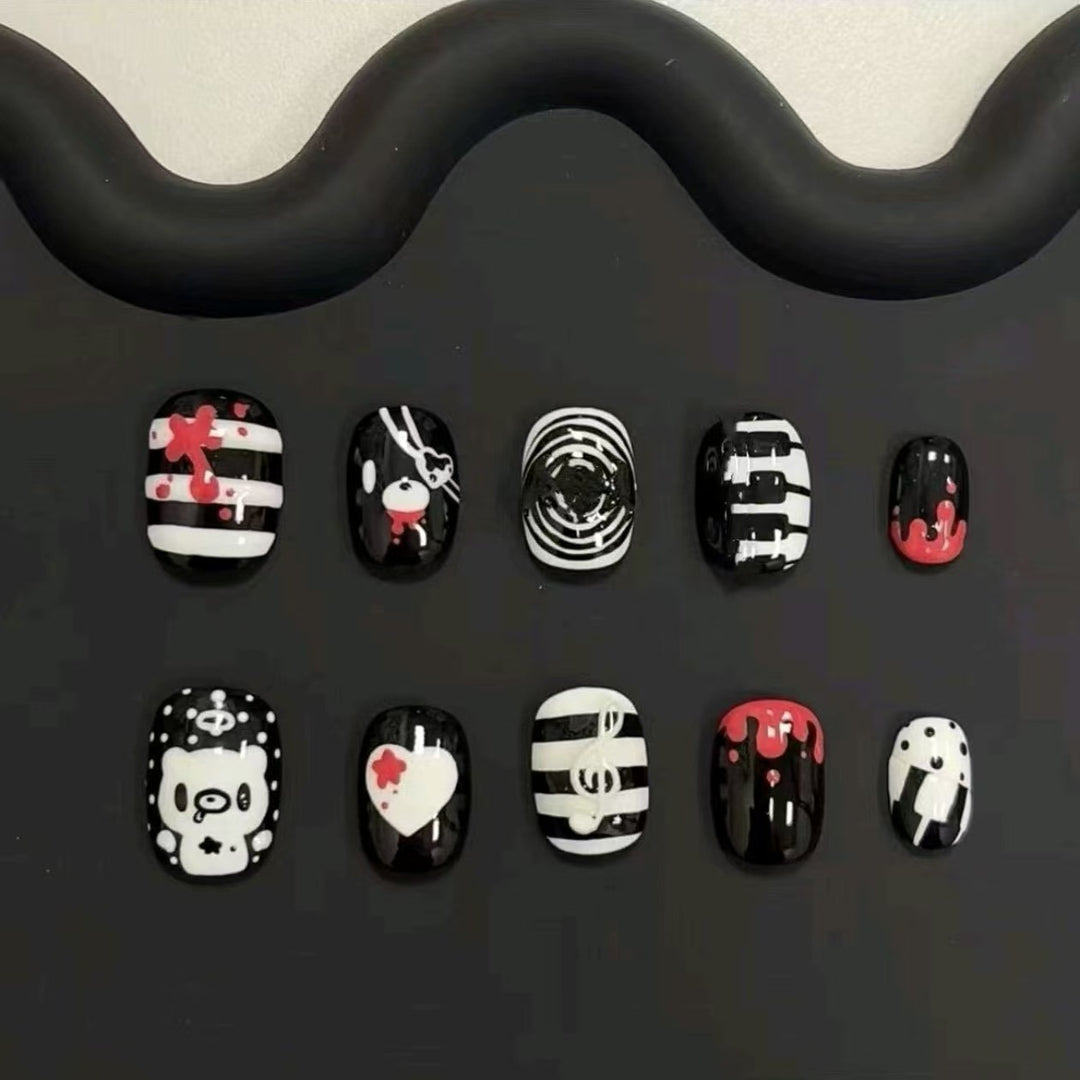 Artistic Press-On Nail Set with Geometric Designs Kalsten