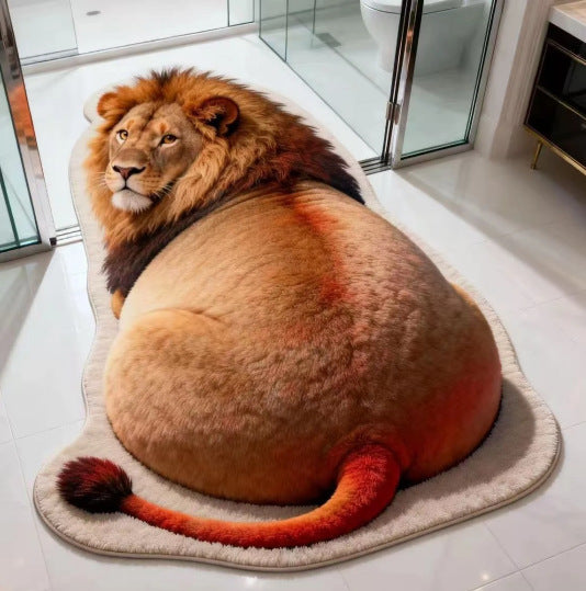 3D Lion Theme Plush Area Rug