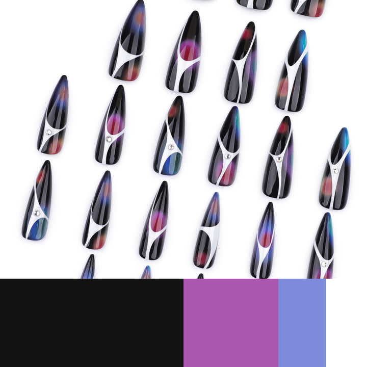 Artful stiletto nails with sparkling accents and geometric design Kalsten