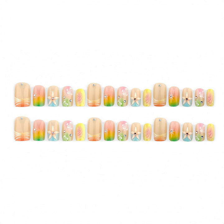 Artificial nails in vibrant floral design with glitter accents Kalsten