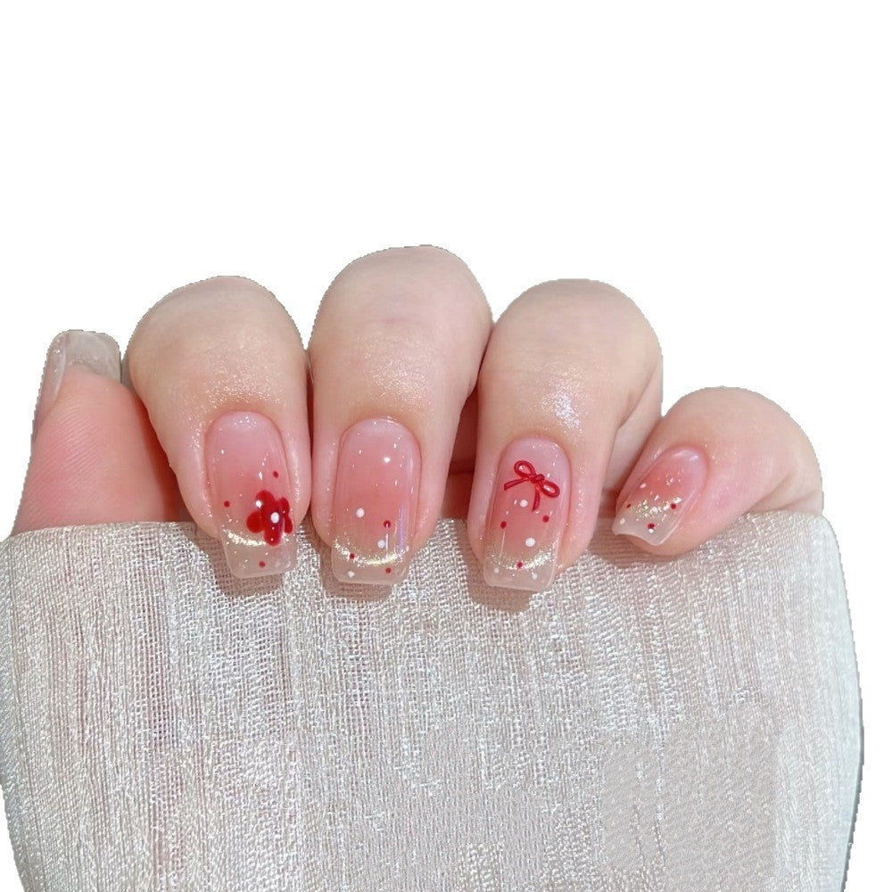 Decorative Press-On Nail Set with Floral and Bow Accents Kalsten