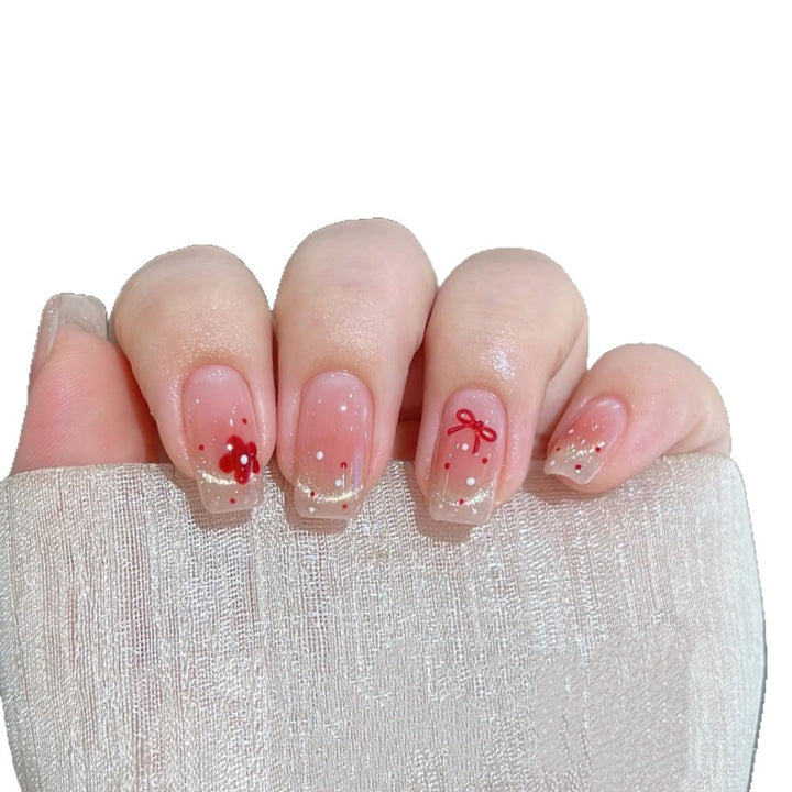 Decorative Press-On Nail Set with Floral and Bow Accents Kalsten