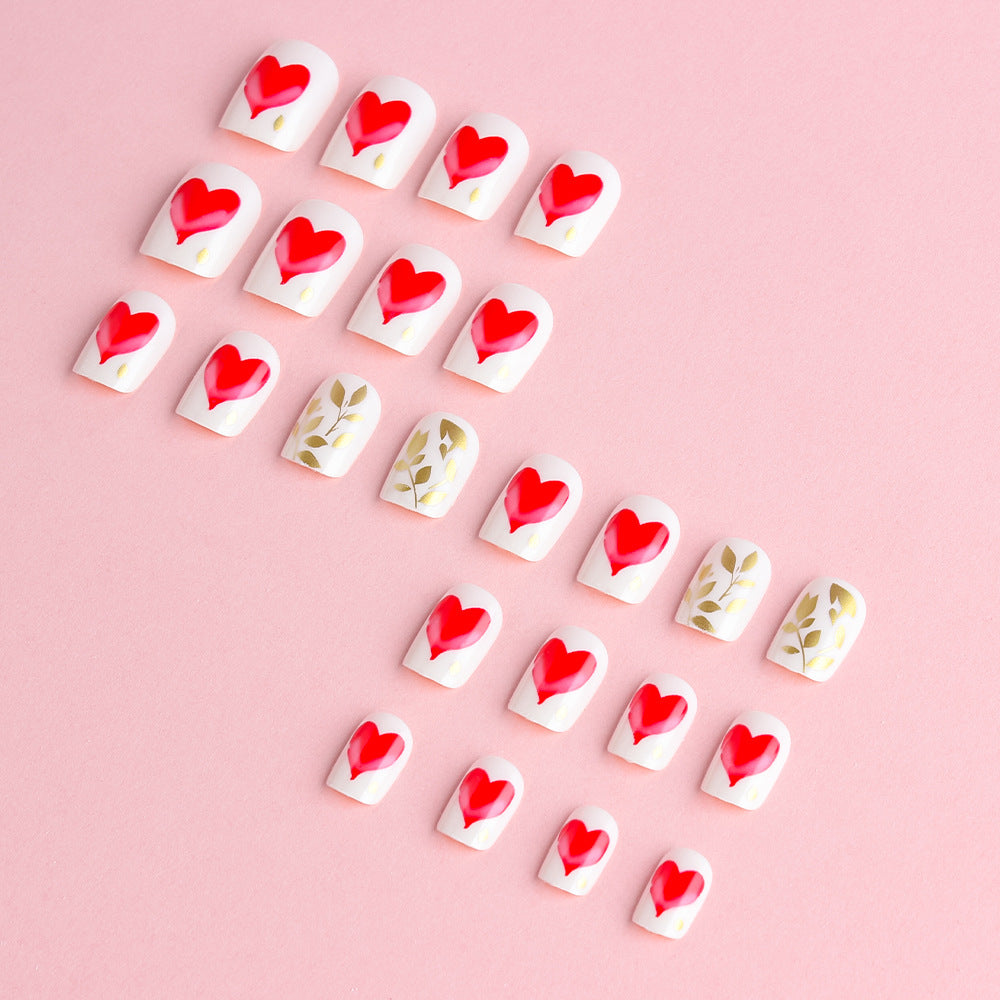 Romantic Heart-Designed Press-On Nail Art Set Kalsten
