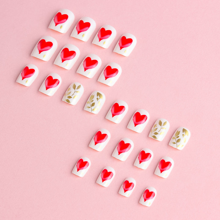 Romantic Heart-Designed Press-On Nail Art Set Kalsten