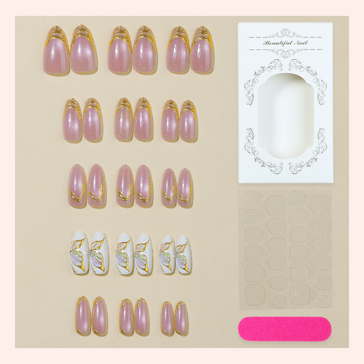 Elegant Press-On Nail Art Set with Golden Accents Kalsten