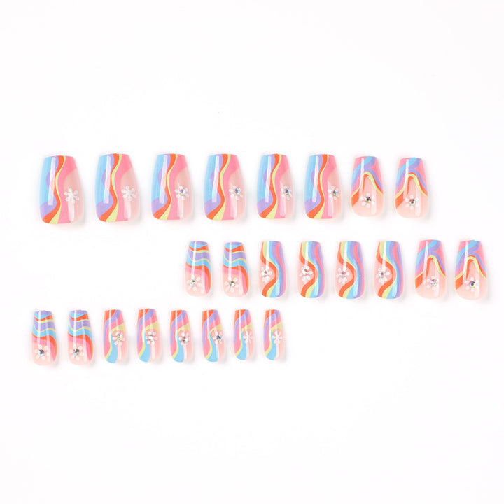 Artful Nail Extensions with Colorful Gradient and Delicate Flower Pattern Kalsten
