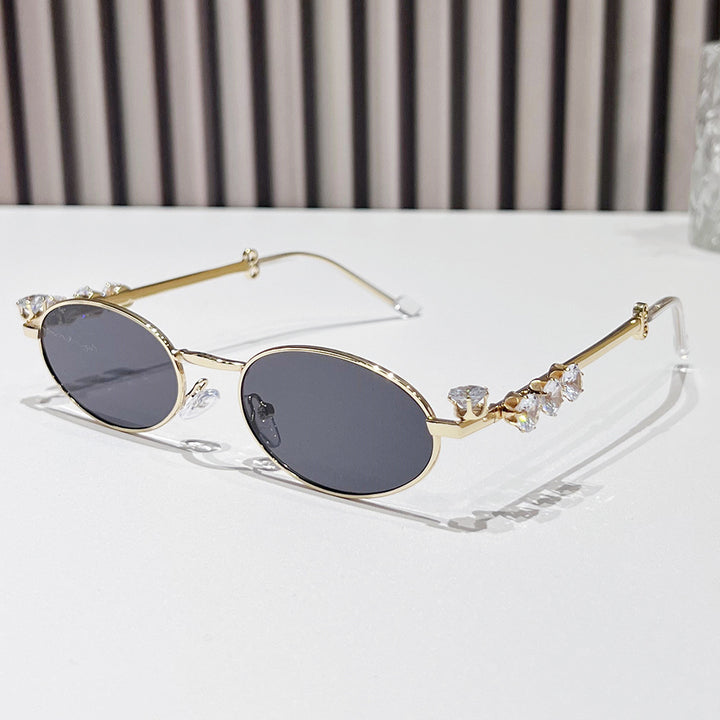 Fashion-Forward Oval Sunglasses with Crystal Accents Kalsten