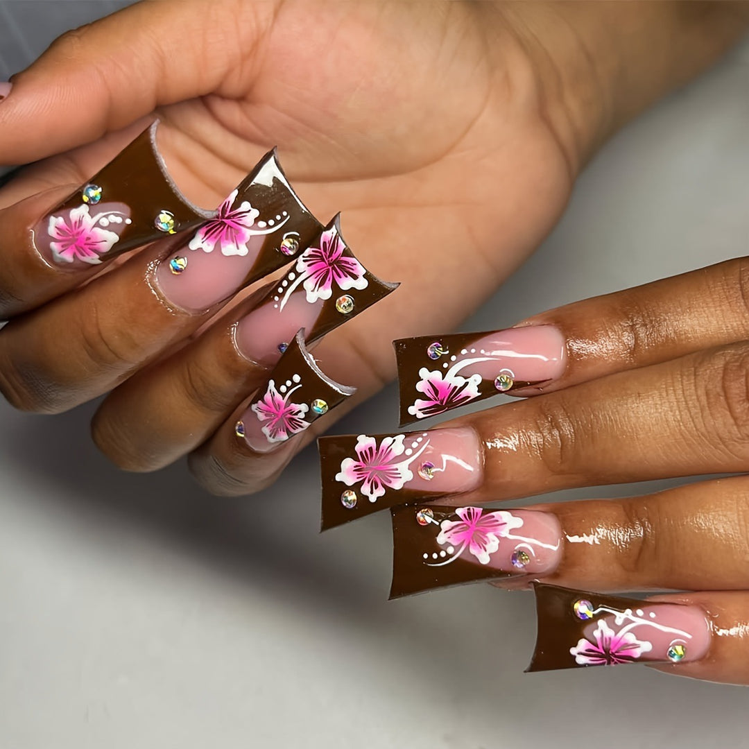 Decorative Floral Stiletto Nail Extensions Kalsten