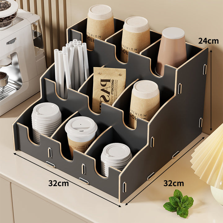 Modular Tiered Countertop Coffee Cup Lid and Straw Organizer