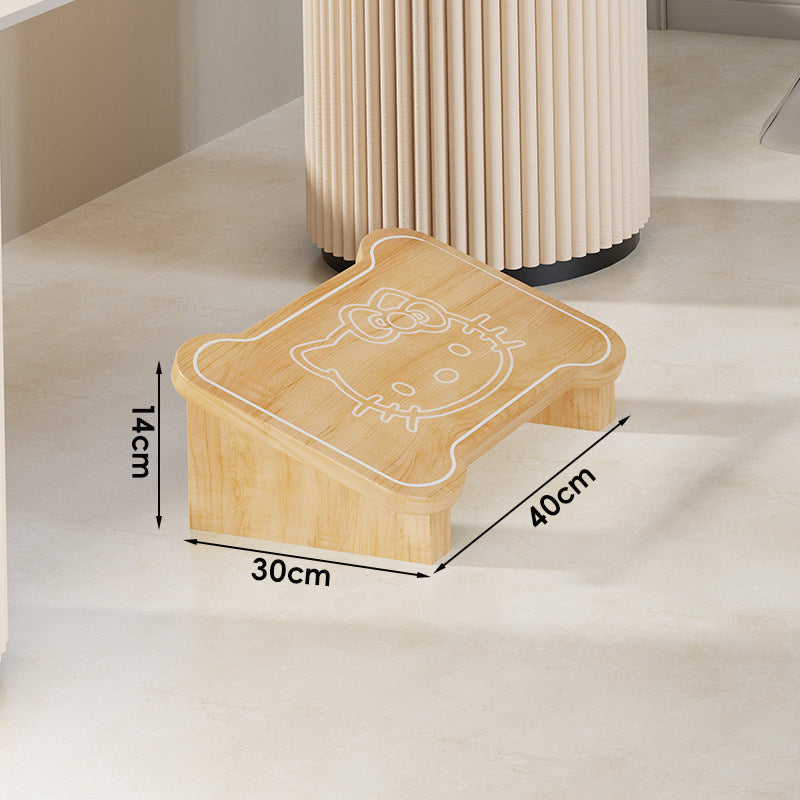 Low Wooden Step Stool with Non-Slip Strips and Curved Ergonomic Top