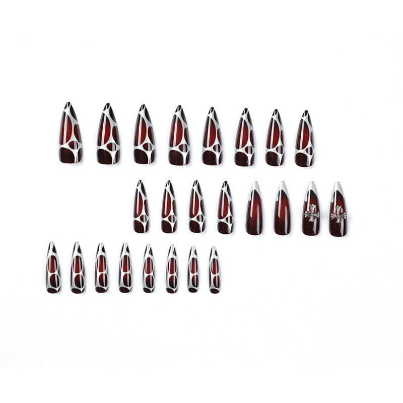 Artful Stiletto Nails with Elegant Cross Decoration Kalsten