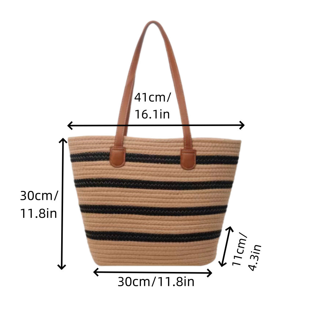 Spacious straw tote bag with leather handles Kalsten