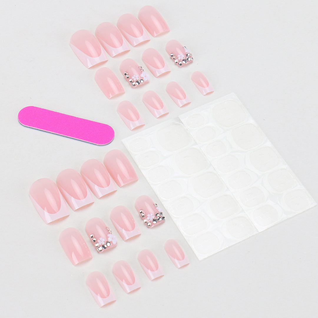 Press-On Nail Set with French Tip Design and Floral Accents Kalsten