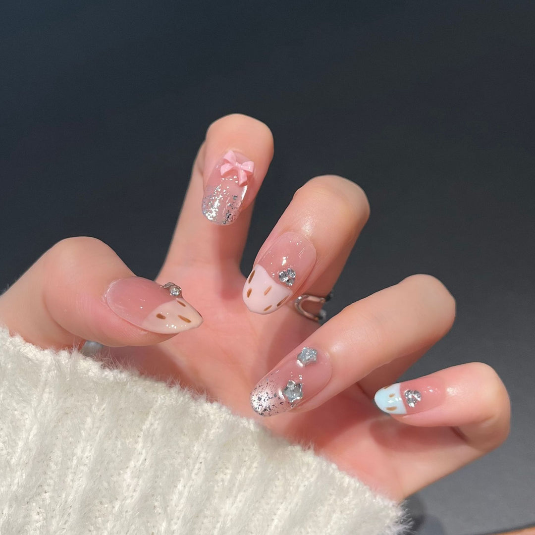 Decorative Press-On Nail Art with Bow and Gem Accents Kalsten