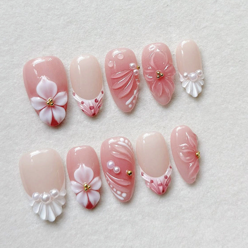 Artistic Floral Press-On Nail Set with 3D Accents kalsten