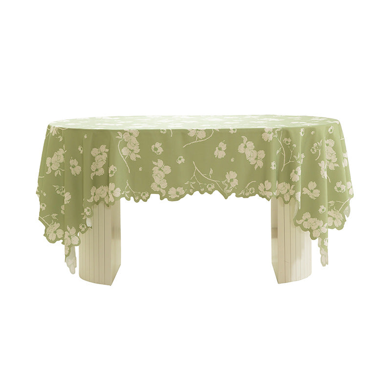 Round wipeable tablecloth with floral cut-out hem Kalsten