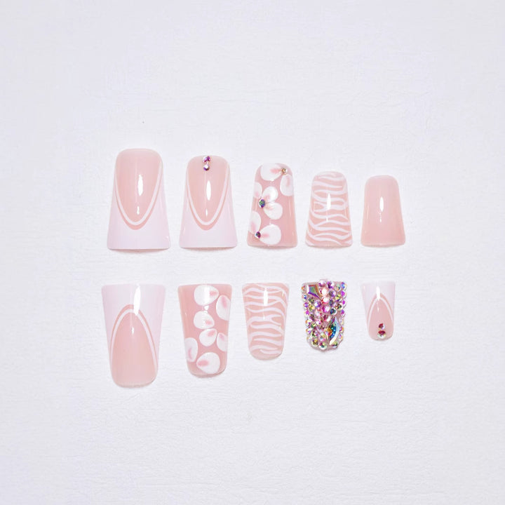 Decorative Press-On Nail Art Set with Gemstone Accents Kalsten