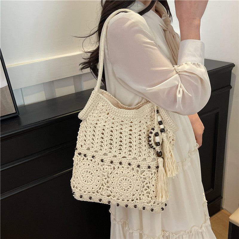 Crochet Shopping Bag with Decorative Tassels Kalsten