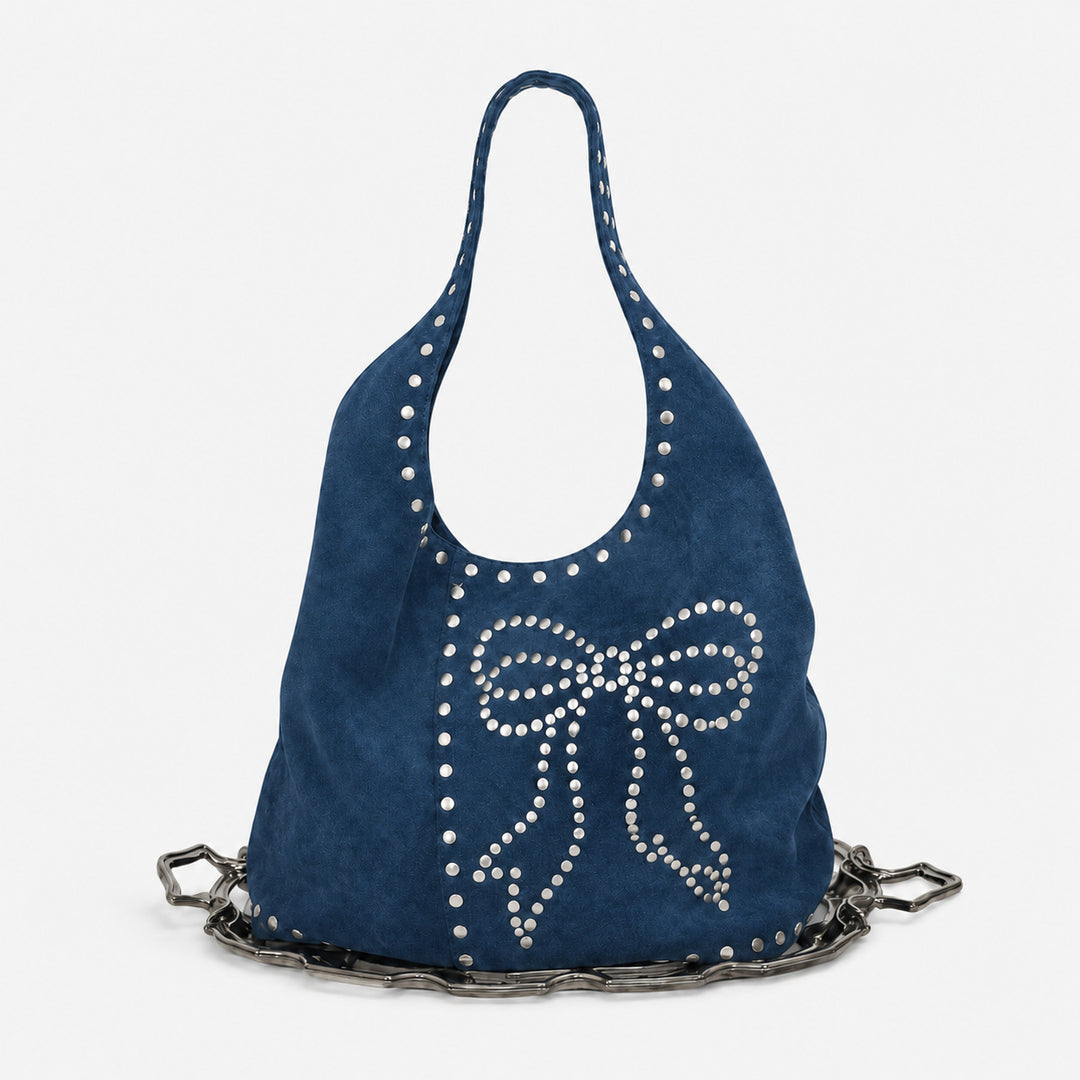 Decorative Studded Suede Hobo Bag