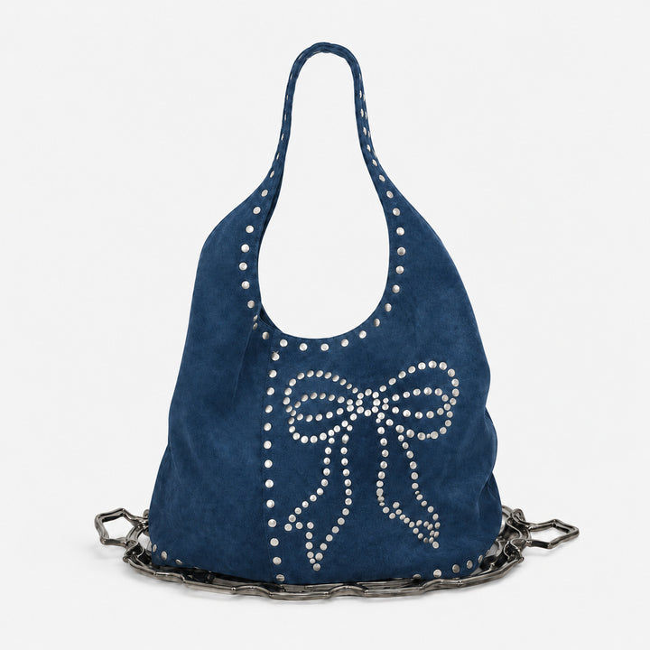 Decorative Studded Suede Hobo Bag