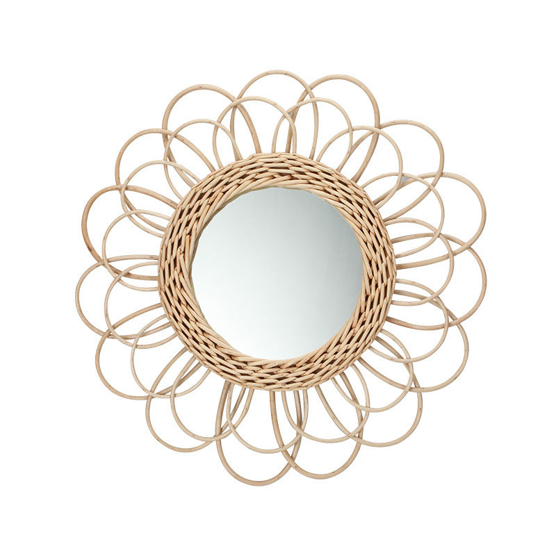 Playful Wall Mirror Made of Rattan Kalsten