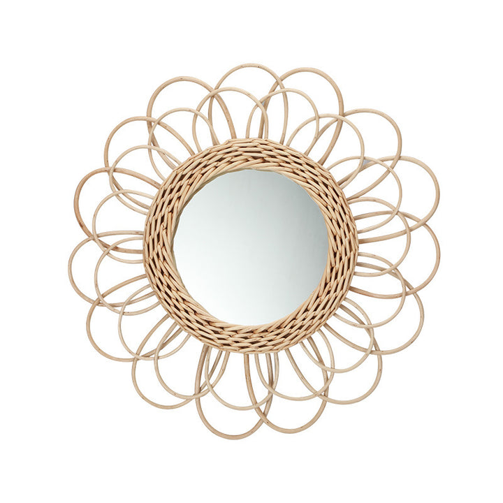 Playful Wall Mirror Made of Rattan Kalsten