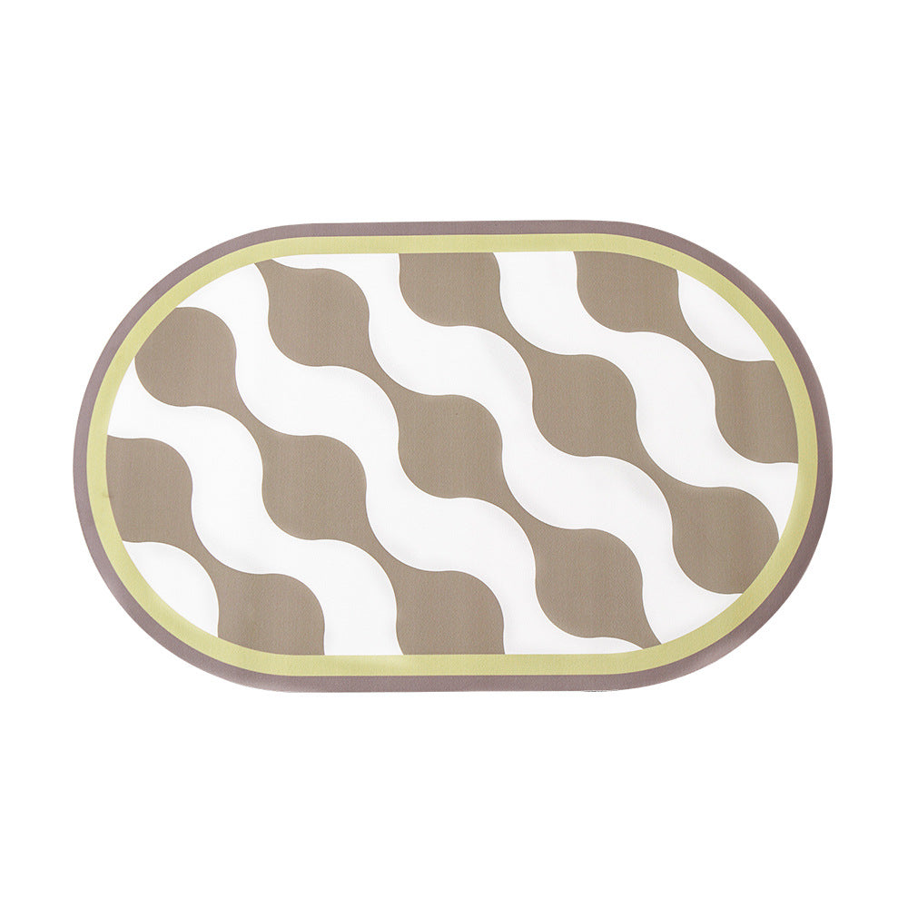Oval non-slip vinyl mat with fine mosaic print and water-repellent surface Kalsten
