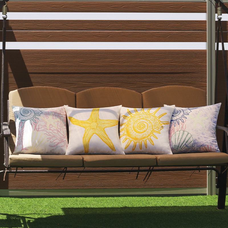 Square outdoor cushion cover with large starfish design made of water-repellent polyester Kalsten