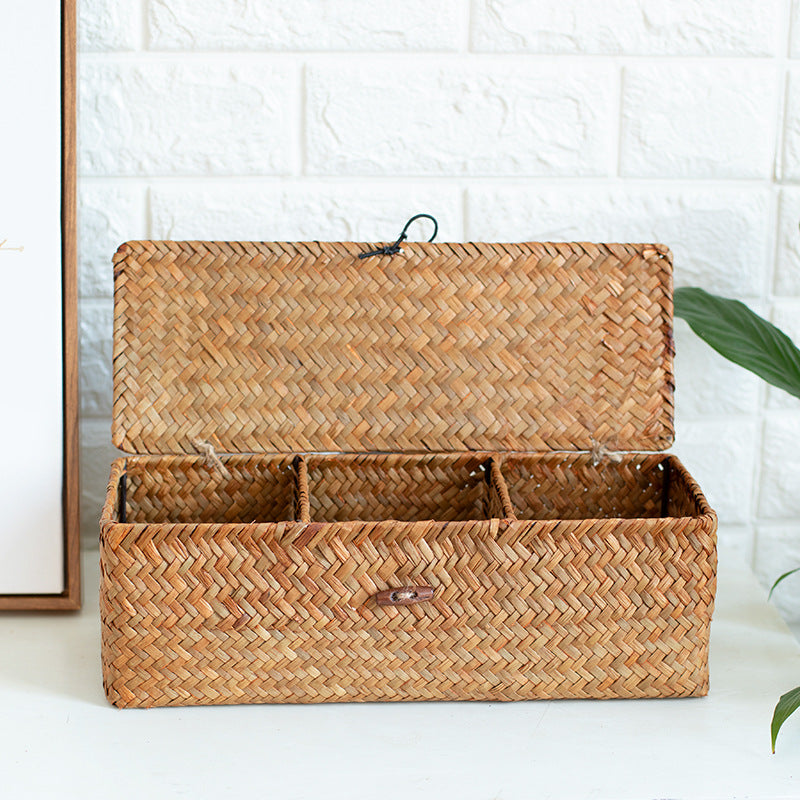 Handcrafted Rectangular Woven Storage Box with Dividers Kalsten