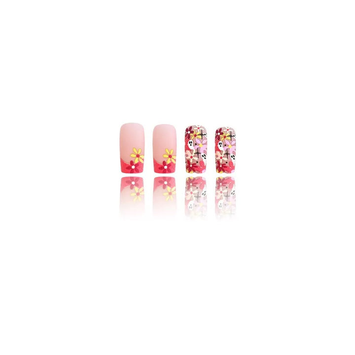 Artificial nail set with playful 3D designs and blooming patterns Kalsten