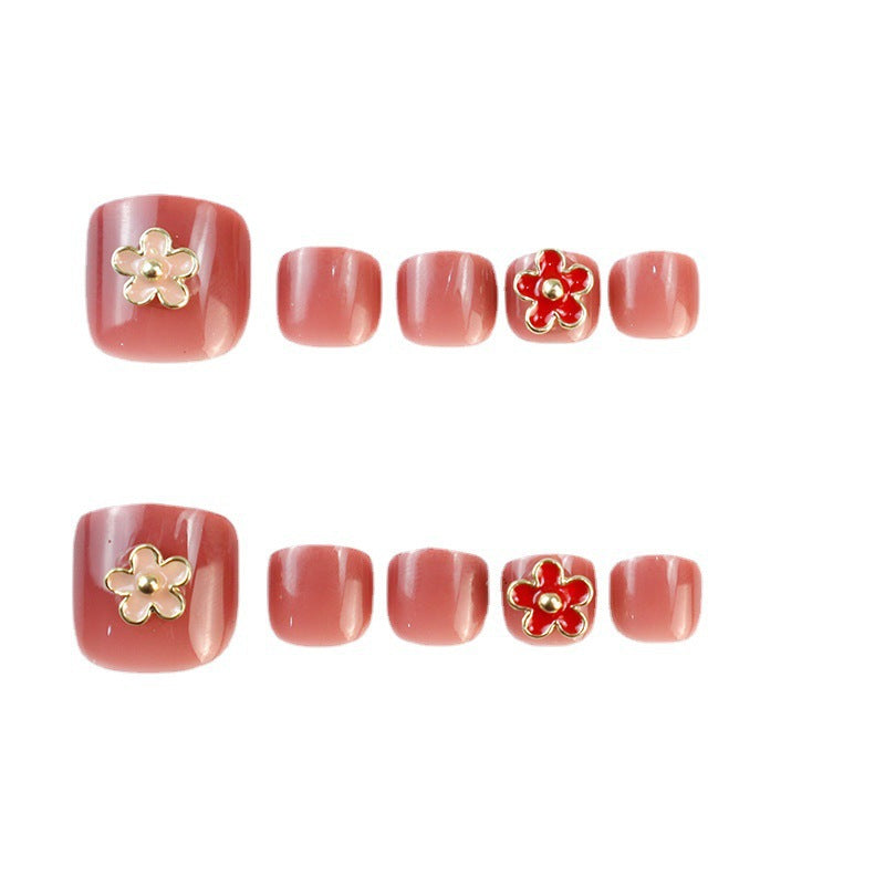 Flower-Embellished Press-On Toenails